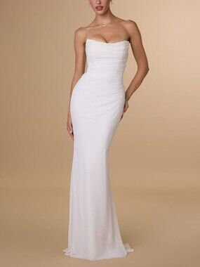 LACE UP BACK WEDDING DRESS. OFF WHITE CORSET FITTED MERMAID CHIFFON DESTINATION